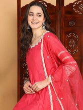 Women Pink Silk Blend Embroidered Anarkali Kurta Palazzo Set With Dupatta